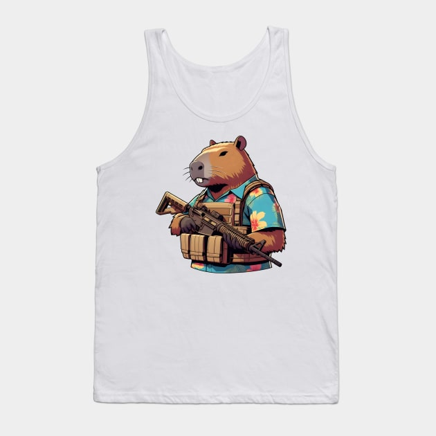 tactical capybara Tank Top by Rawlifegraphic